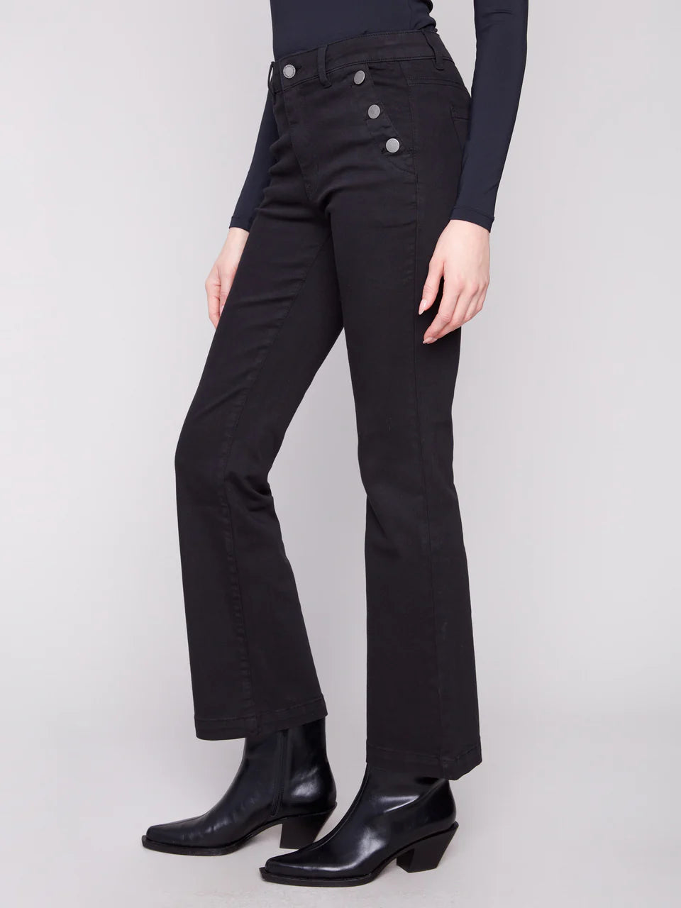 Charlie B Flare Leg Stretch Twill Pants With Buttons 2
