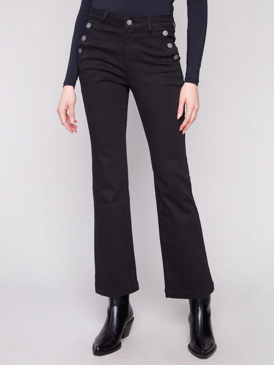 Charlie B Flare Leg Stretch Twill Pants With Buttons 4