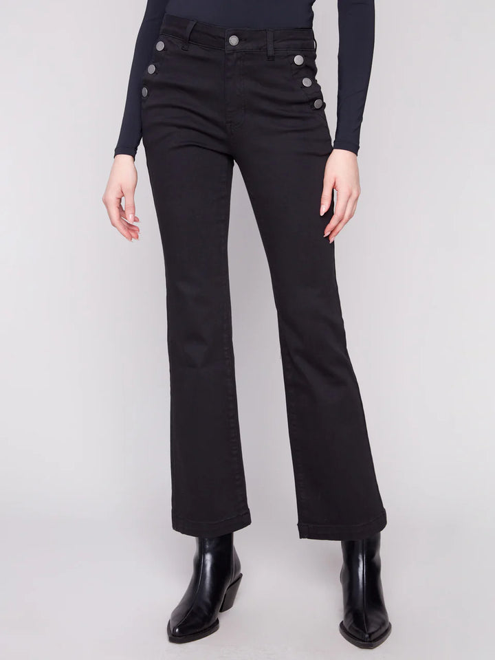 Charlie B Flare Leg Stretch Twill Pants With Buttons 4