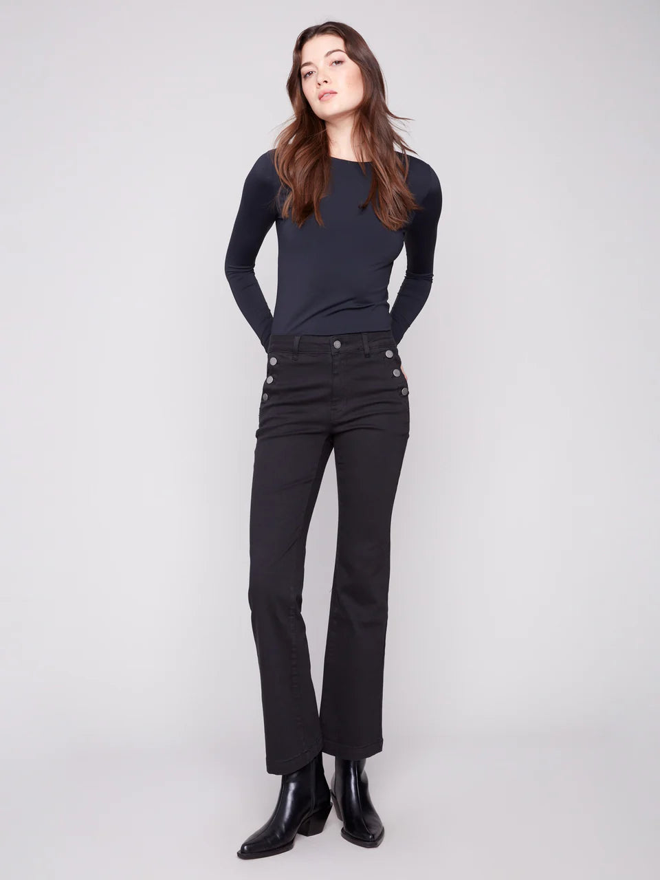 Charlie B Flare Leg Stretch Twill Pants With Buttons 6