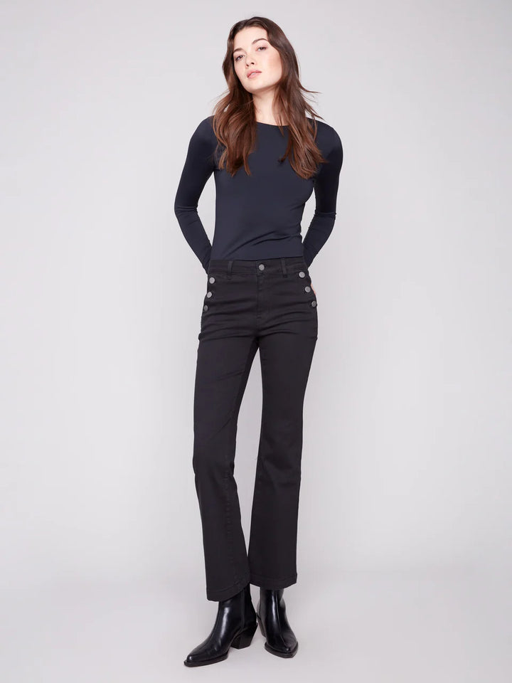 Charlie B Flare Leg Stretch Twill Pants With Buttons 6
