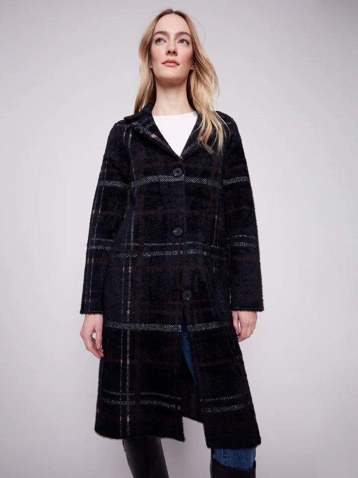 Charlie B Long Plaid Knit Coatigan - Mocha 5