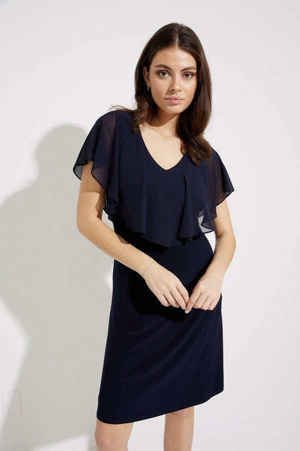 Chiffon Overlay Dress Style 232240 Midnight Blue withArms Crossed.