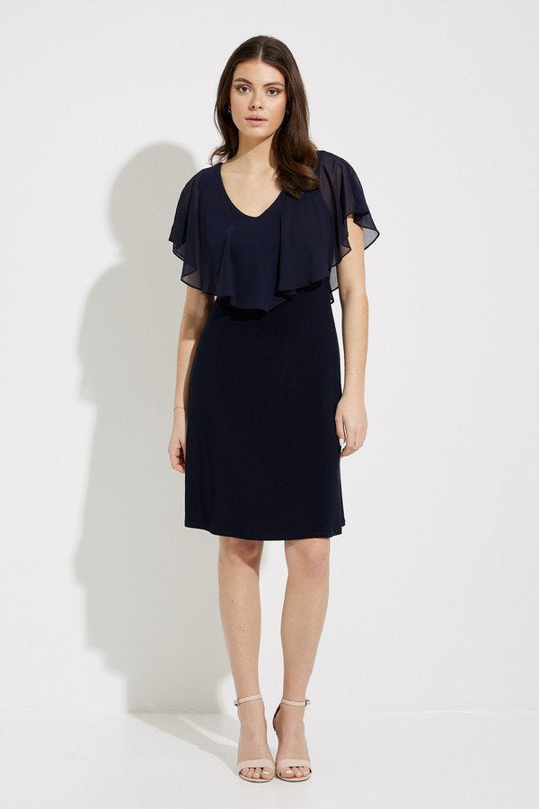 Chiffon Overlay Dress Style 232240 Midnight Blue Full Front.