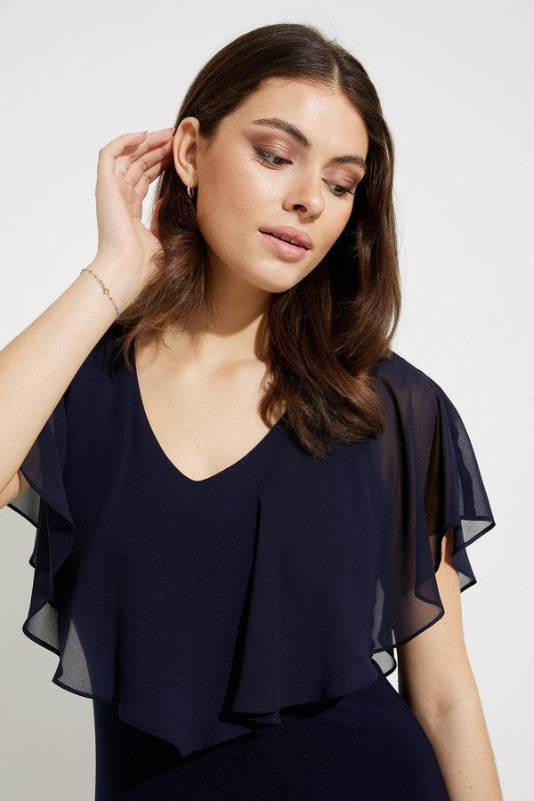 Chiffon Overlay Dress Style 232240 Midnight Blue Neck Detail.