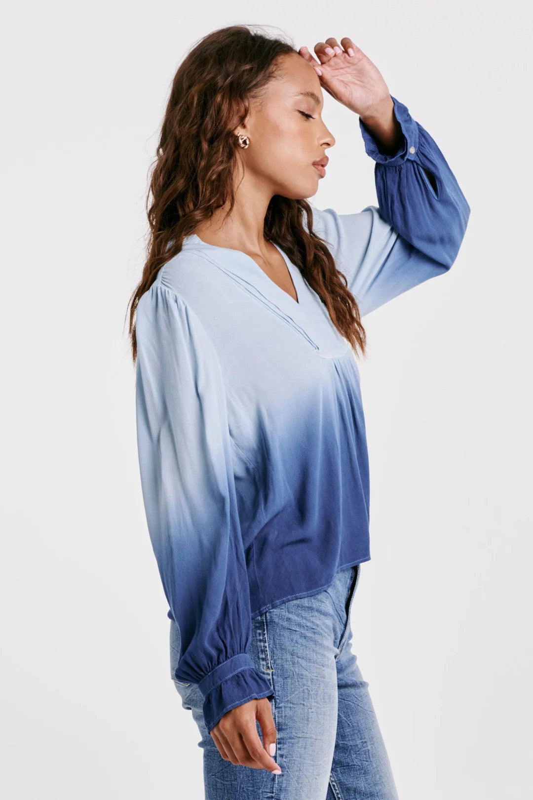 Peony V-Neck Top Eternal Blue Ombre Side