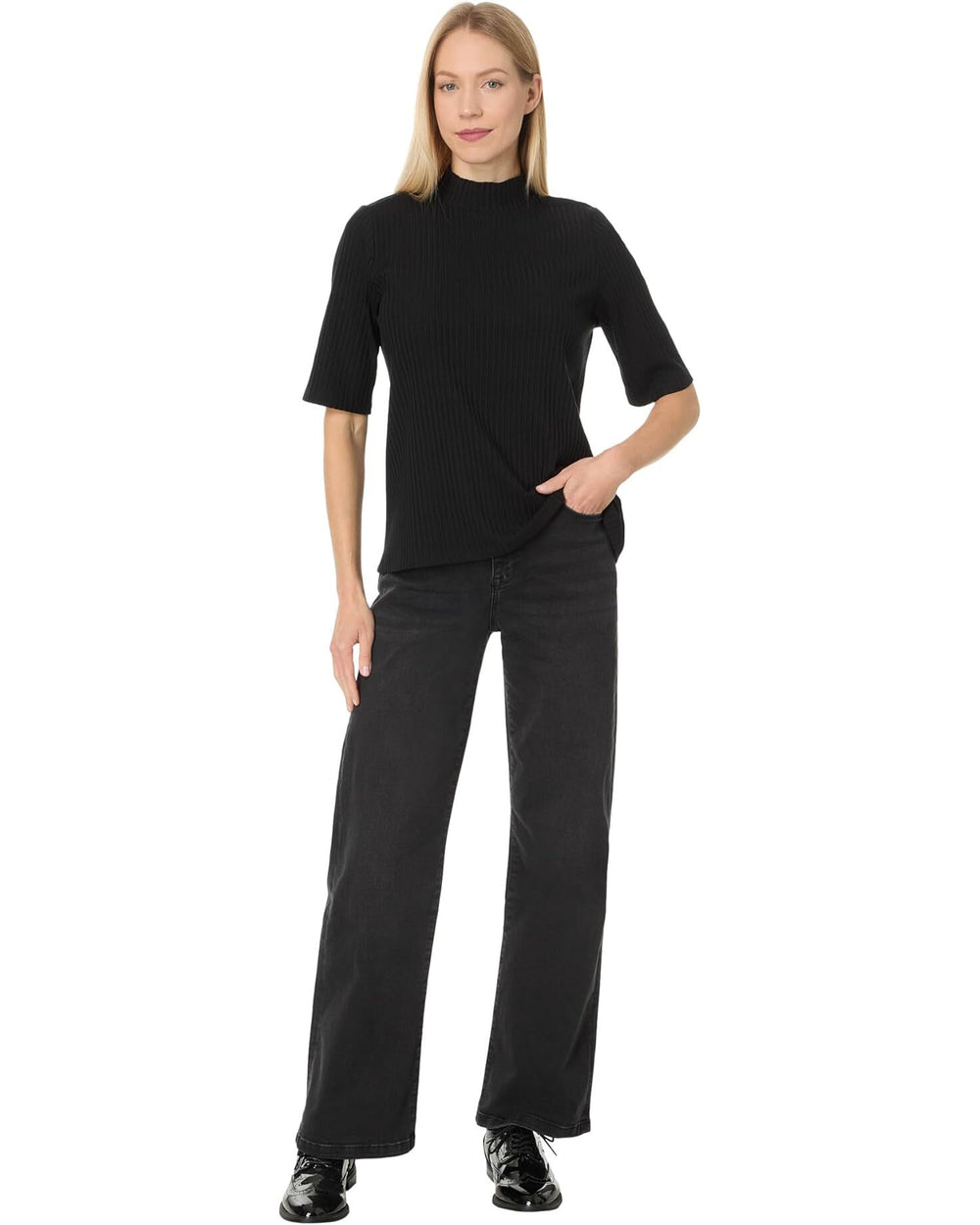 Wide Leg Jeans Washed Black Denim 2