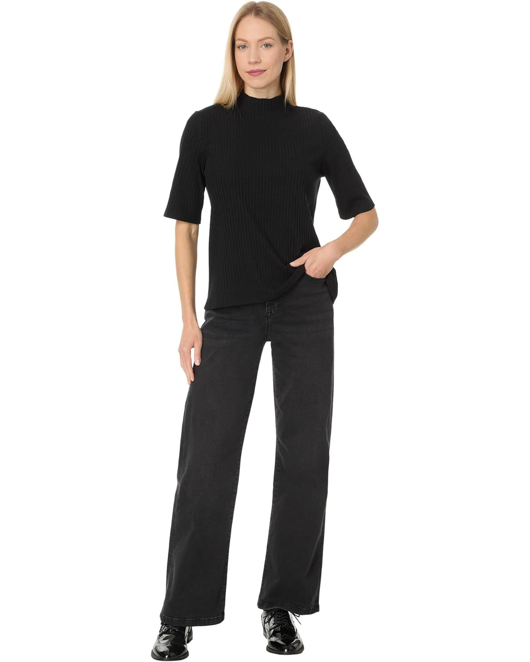 Wide Leg Jeans Washed Black Denim 2