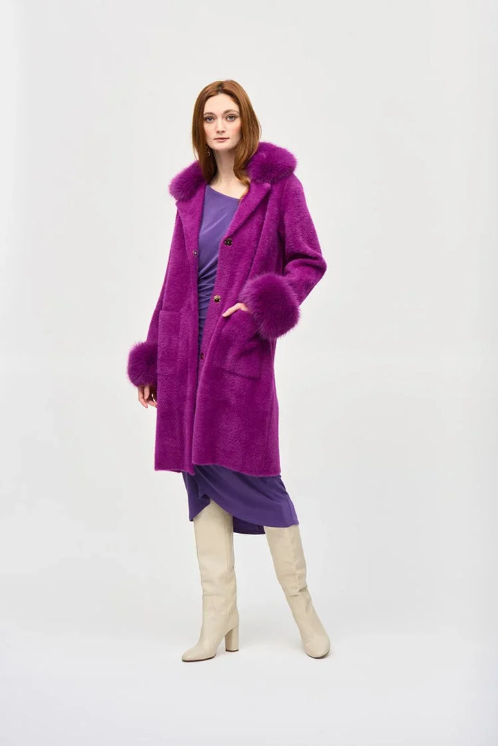 Joseph Ribkoff Feather Yarn Faux Fur Coat Style 243923 3