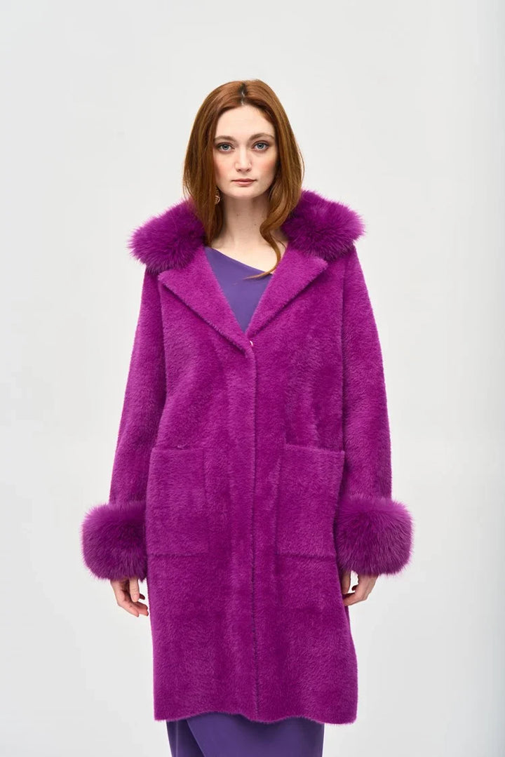 Joseph Ribkoff Feather Yarn Faux Fur Coat Style 243923 4