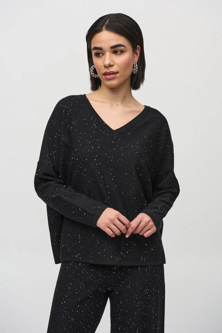 Joseph Ribkoff Sequined Sweater Knit Boxy Top Style 244921 Black 2