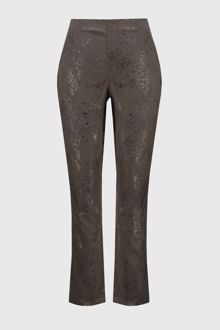 Brown/Multi Foiled Animal Print Classic Denim Pants Style 244945
