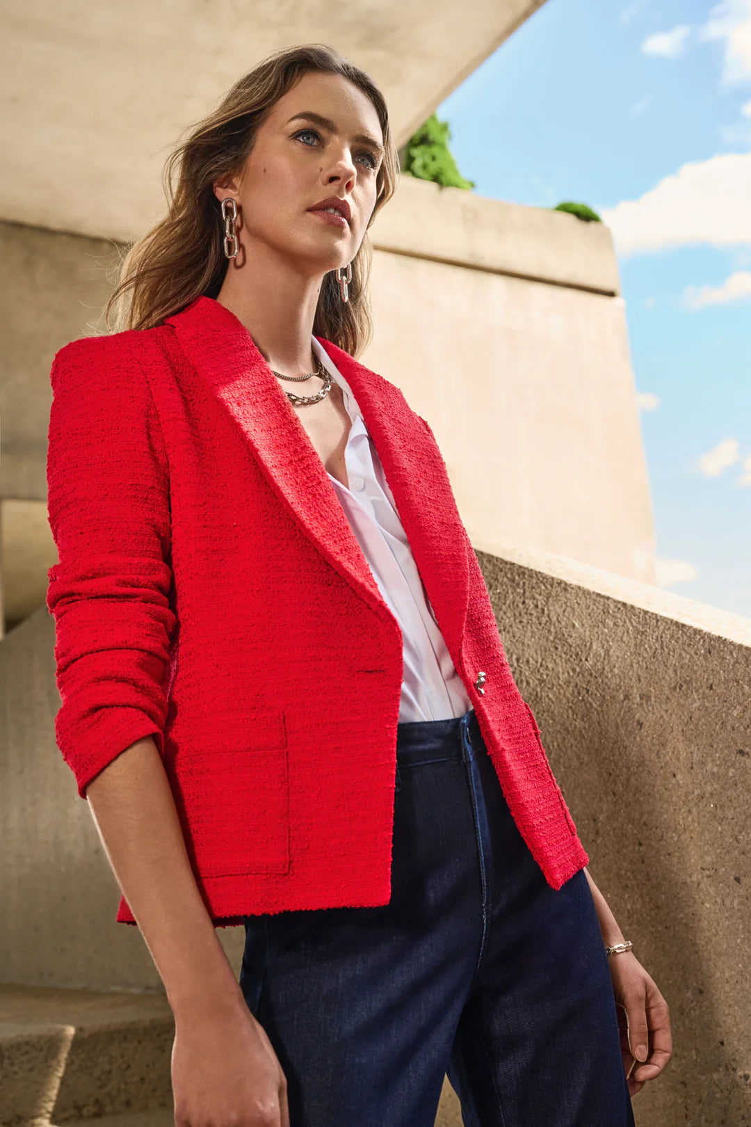 Radiant Red Bouclé Fitted Blazer Style 251239 2