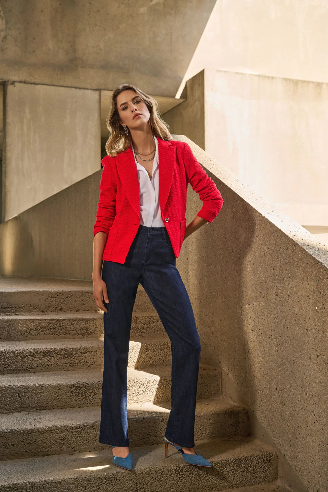 Radiant Red Bouclé Fitted Blazer Style 251239 3