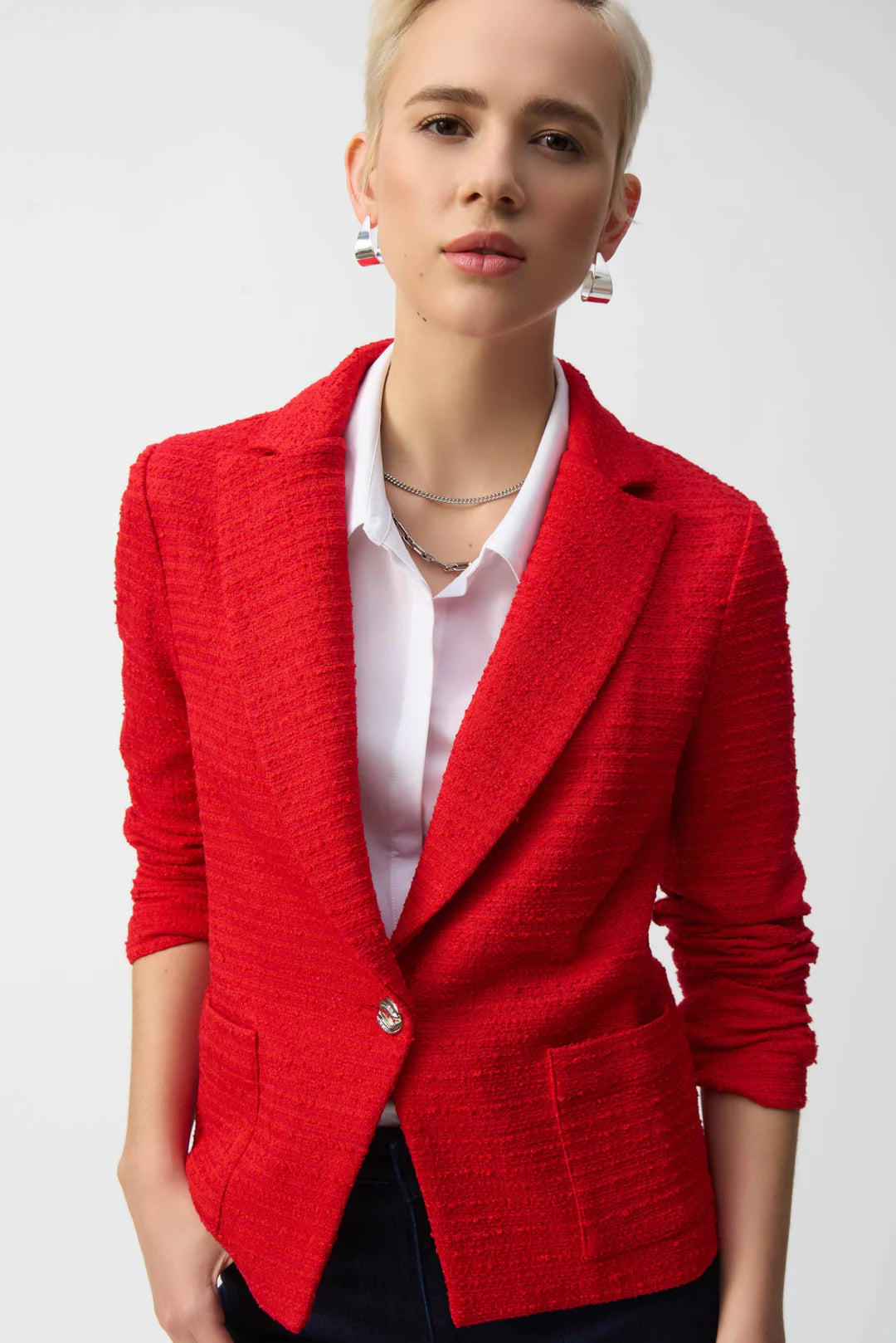 Radiant Red Bouclé Fitted Blazer Style 251239 5
