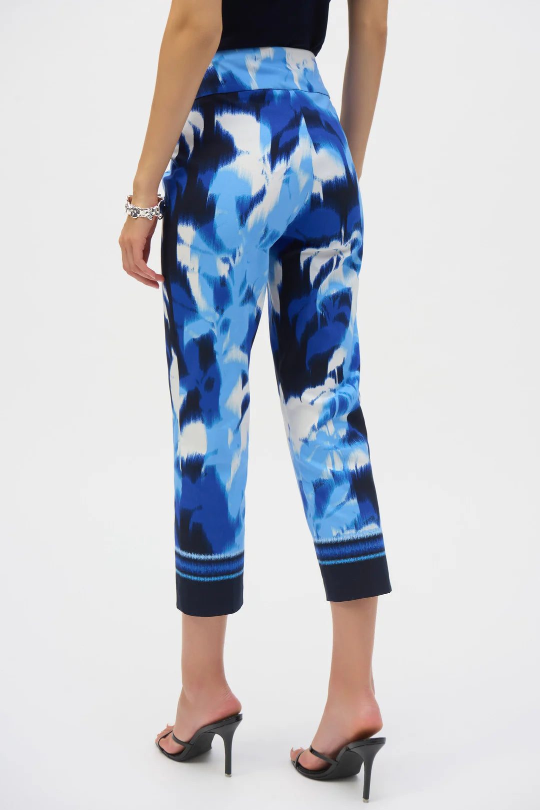 Joseph Ribkoff Blue/Vanilla Tropical Print Cropped Pull-On Pants Style 252229 3