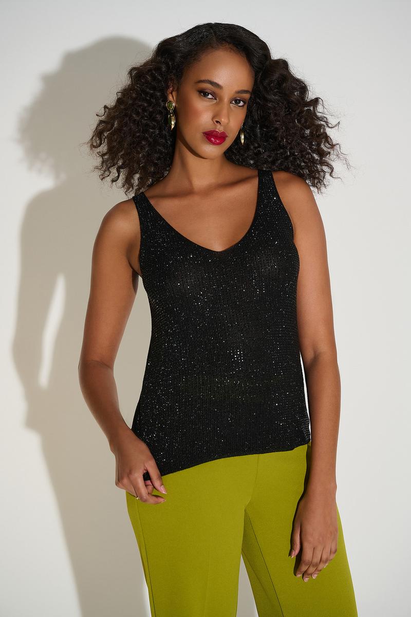 Metallic Knitted Camisole With Rhinestones Style 252915 Black 1