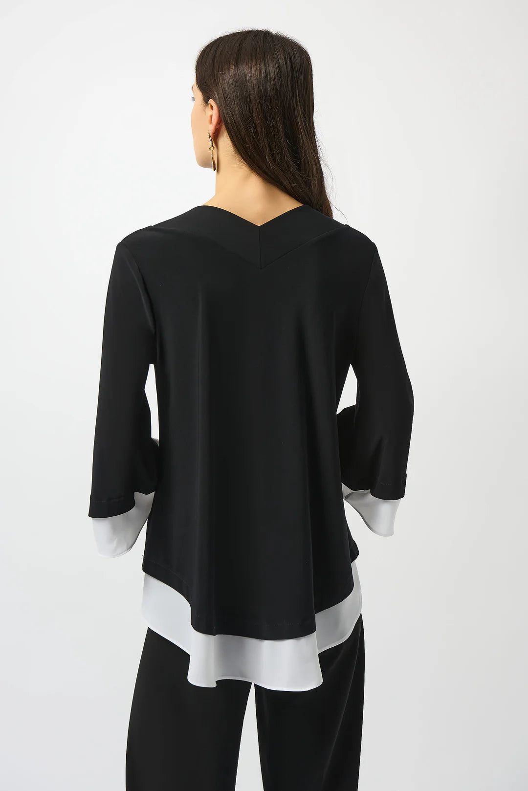 Joseph Ribkoff Black/Off White Silky Knit & Georgette Color Block Flared Top Style 253082 3