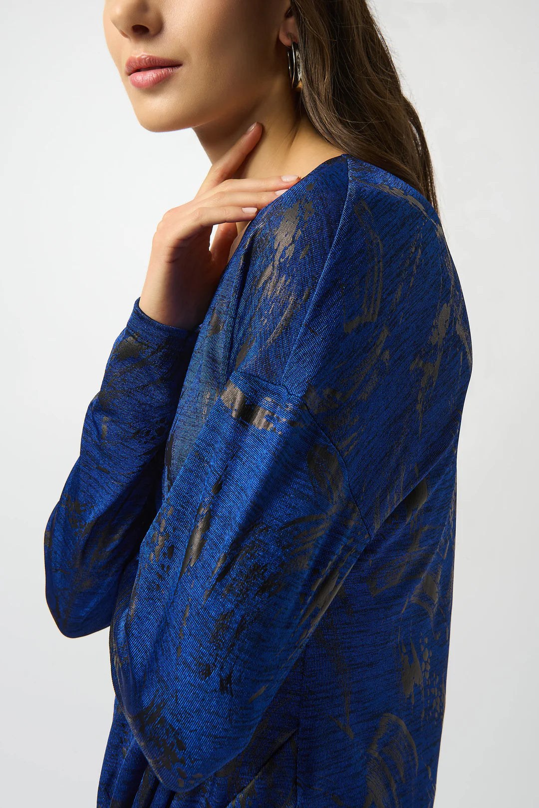 Joseph Ribkoff Royal Sapphire/Black Abstract Print Straight Top Style 253120 3