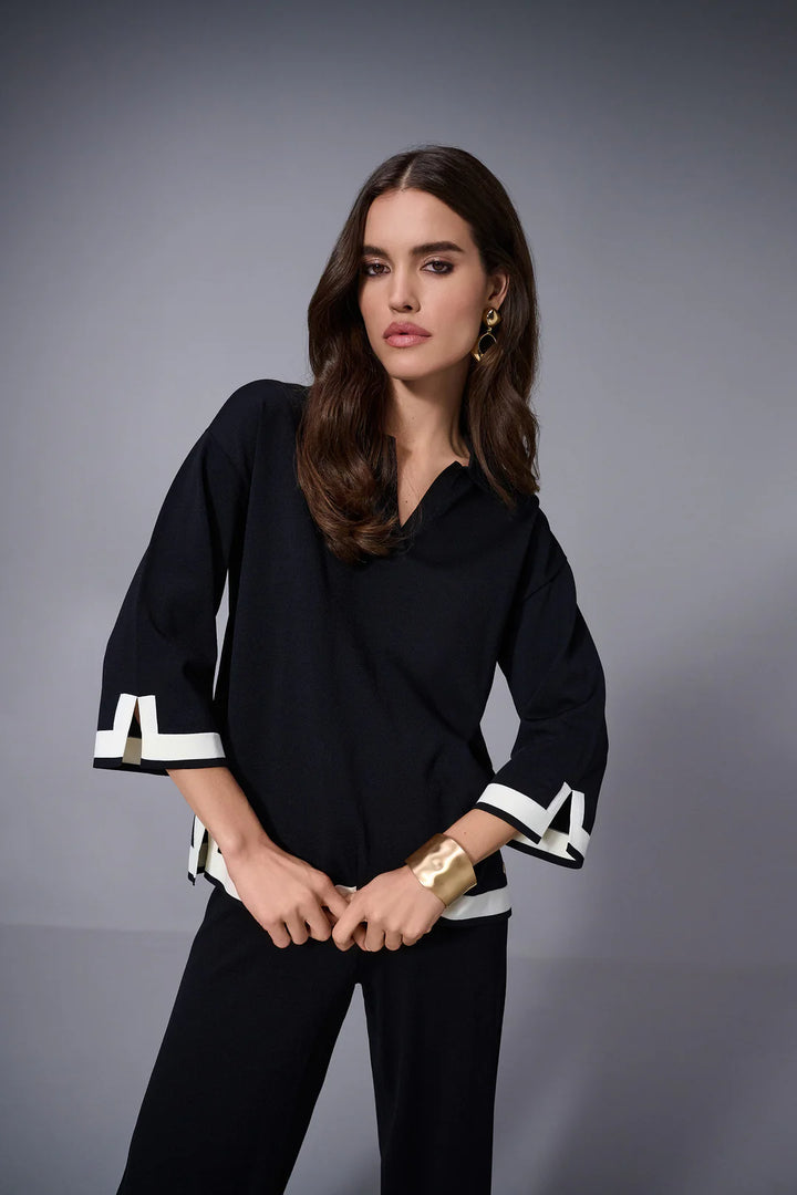Joseph Ribkoff Black/Vanilla Sweater Knit Colour Block Top Style 253909 