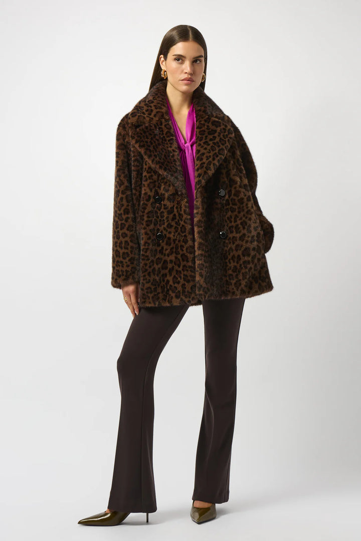 Joseph Ribkoff Faux Fur Leopard Print Double-Breasted Coat Style 253937 3