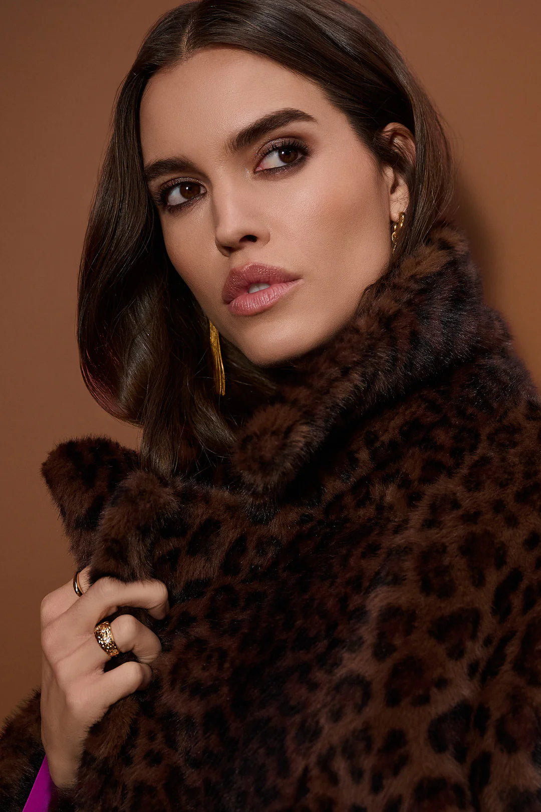 Joseph Ribkoff Faux Fur Leopard Print Double-Breasted Coat Style 253937 4