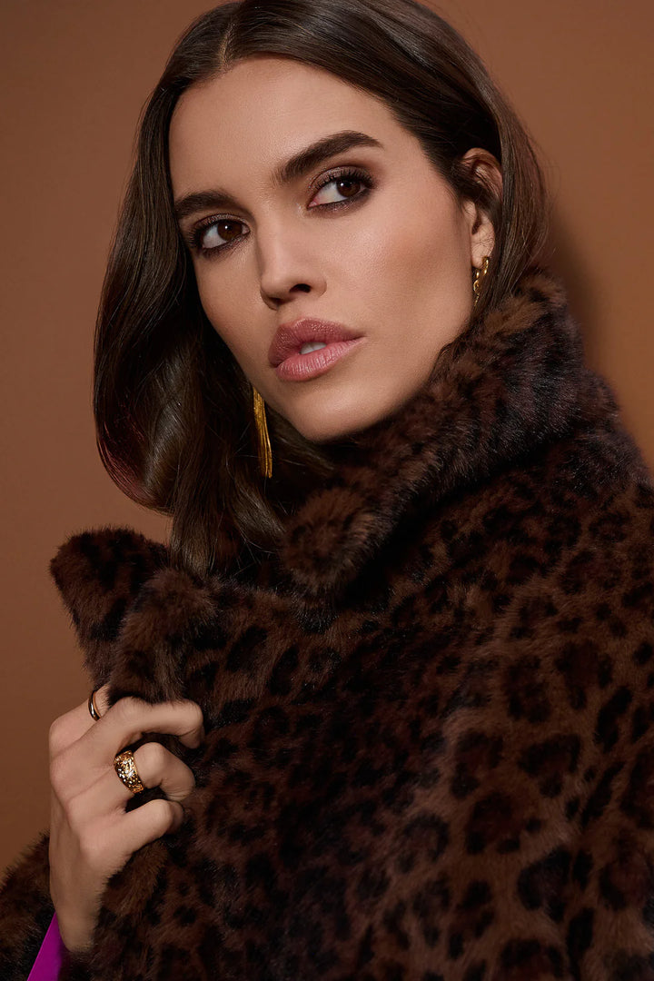 Joseph Ribkoff Faux Fur Leopard Print Double-Breasted Coat Style 253937 4