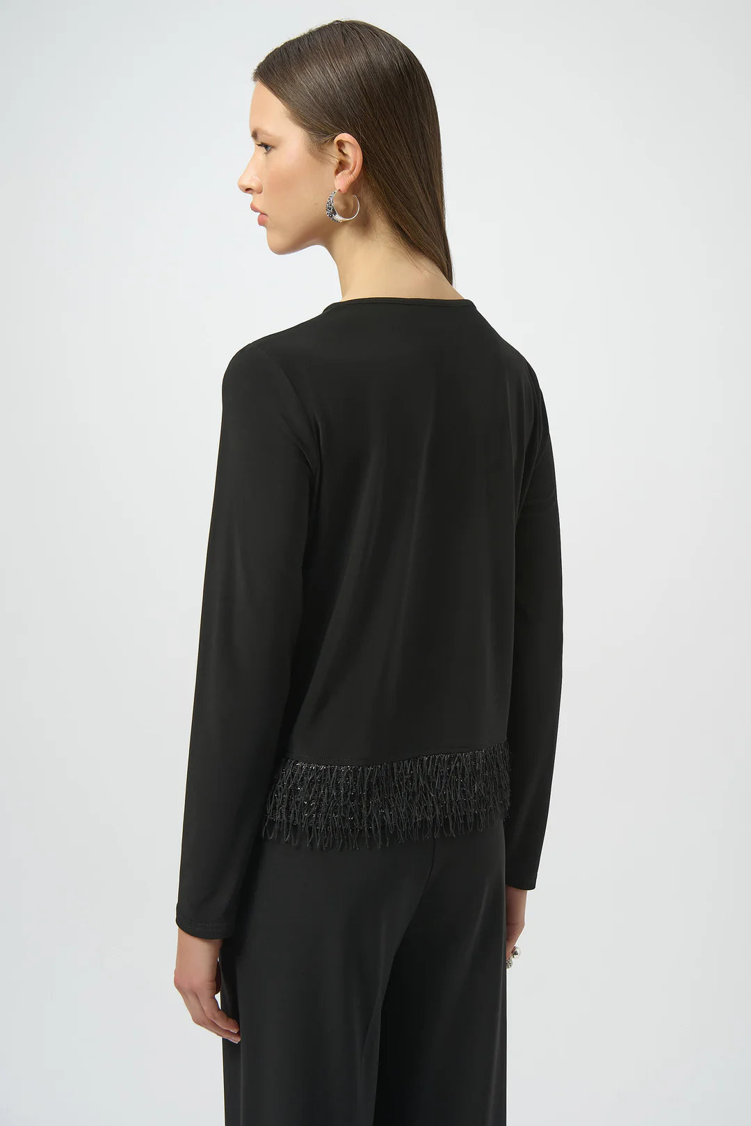 Joseph Ribkoff Black Top with Novelty Fringe Hem Style 254148 5