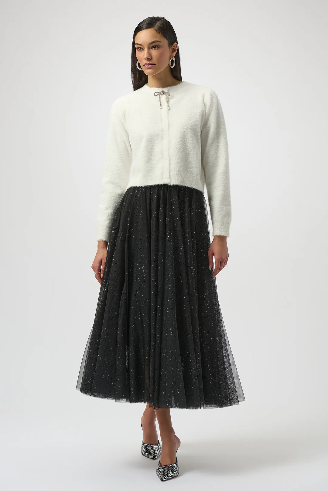 Joseph Ribkoff Cardigan with Rhinestone Bow Style 254955 Winter White 4