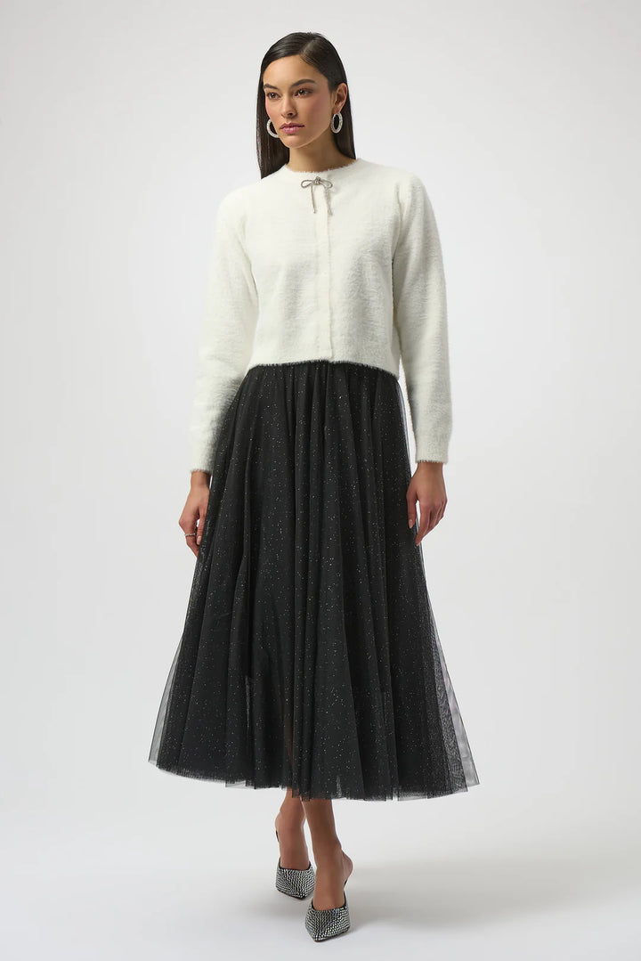 Joseph Ribkoff Cardigan with Rhinestone Bow Style 254955 Winter White 4