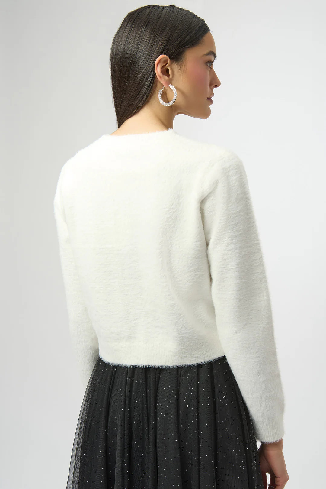 Joseph Ribkoff Cardigan with Rhinestone Bow Style 254955 Winter White 5