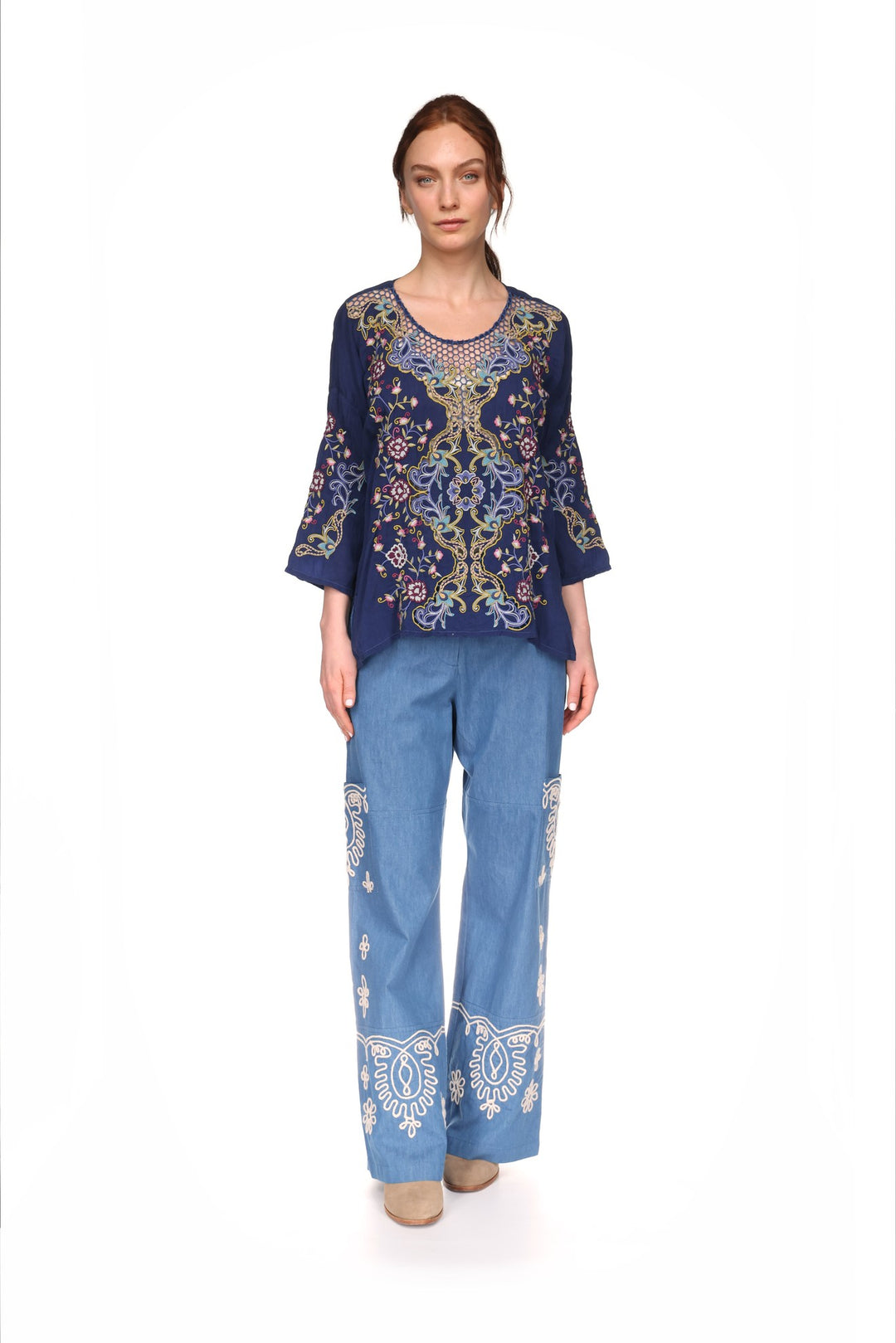 Johnny Was Tulum Blouse Blue Night