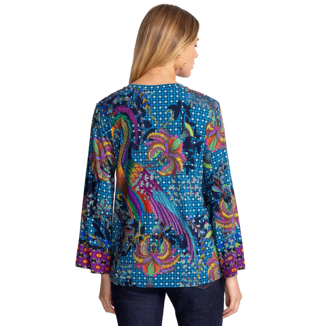 Kimono Peacock Floral Tee Shirt Blue Top 4