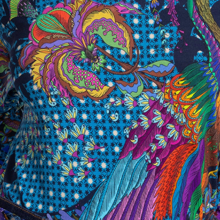 Kimono Peacock Floral Tee Shirt Blue Top 5
