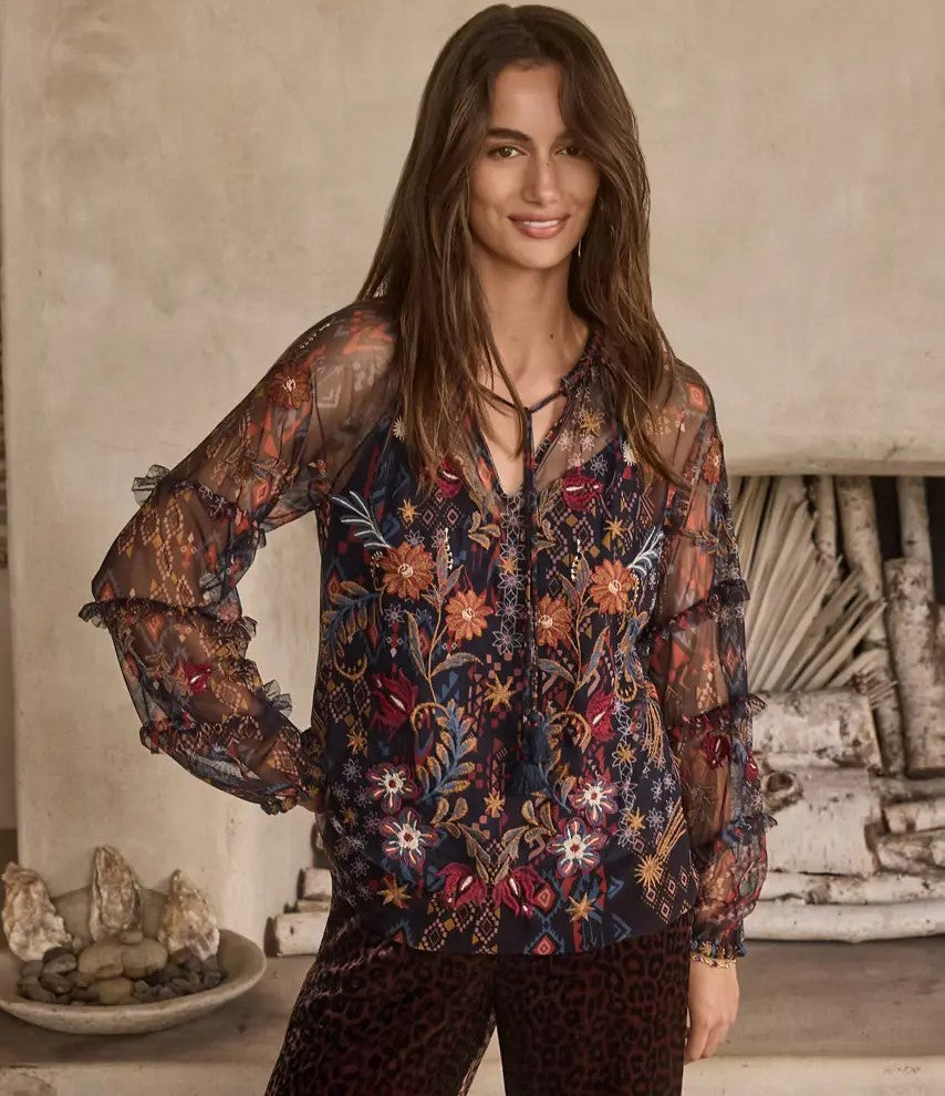 Johnny Was Sapphire Mesh Blouse