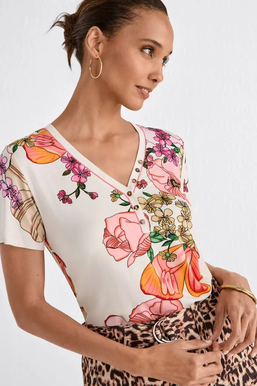 Johnny Was The Janie Favorite Short Sleeve Henley Tee - Rosabelia 1