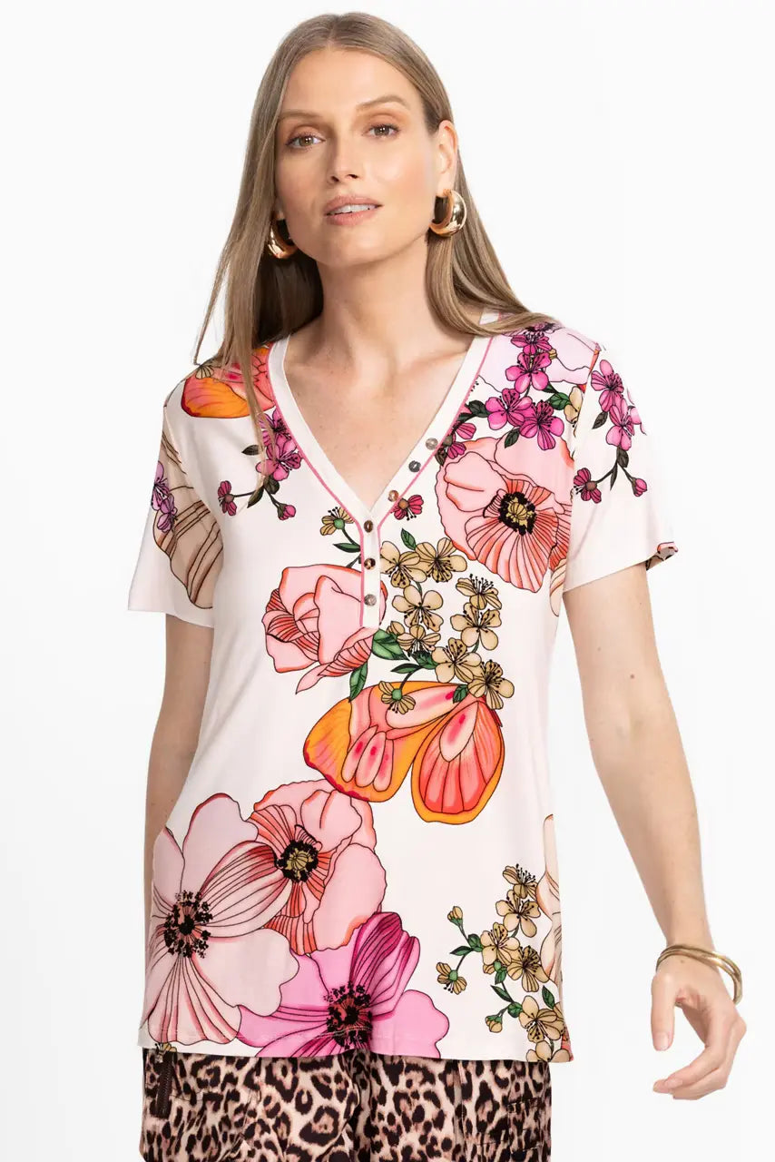 Johnny Was The Janie Favorite Short Sleeve Henley Tee - Rosabelia 2