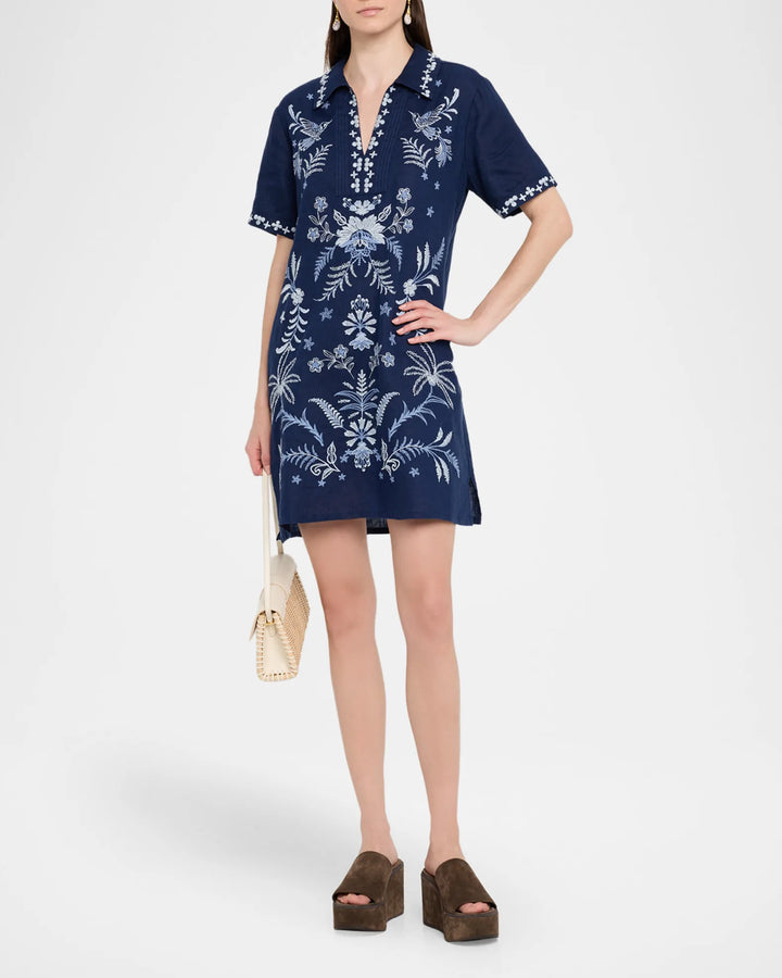 Johnny Was  Linen Henley Collared Dress - Winona Blue Night 2
