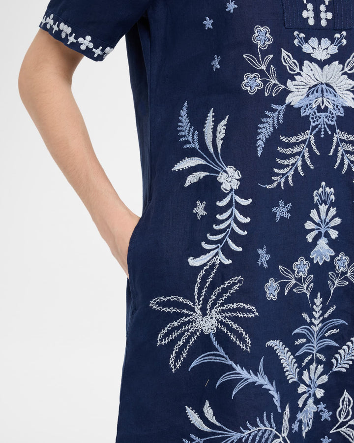 Johnny Was  Linen Henley Collared Dress - Winona Blue Night 4