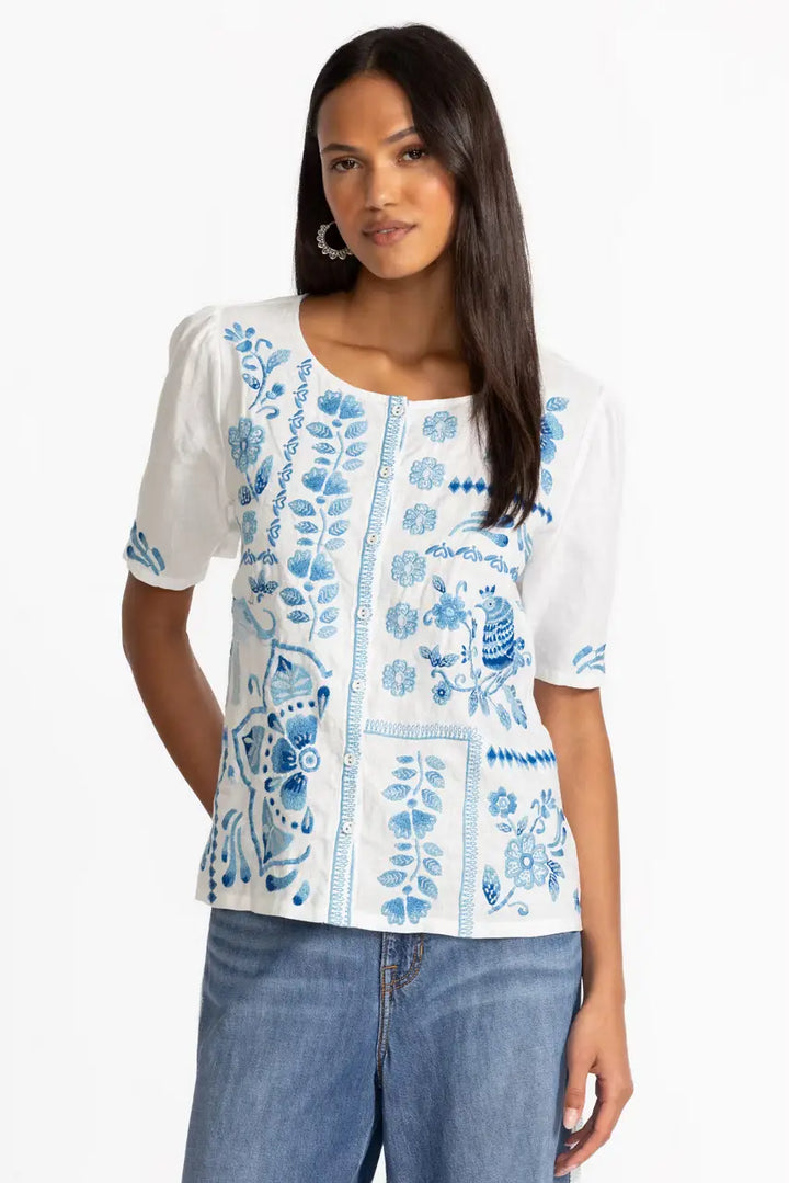 Johnny Was Linen Flutter Sleeve Blouse - Yadira 2