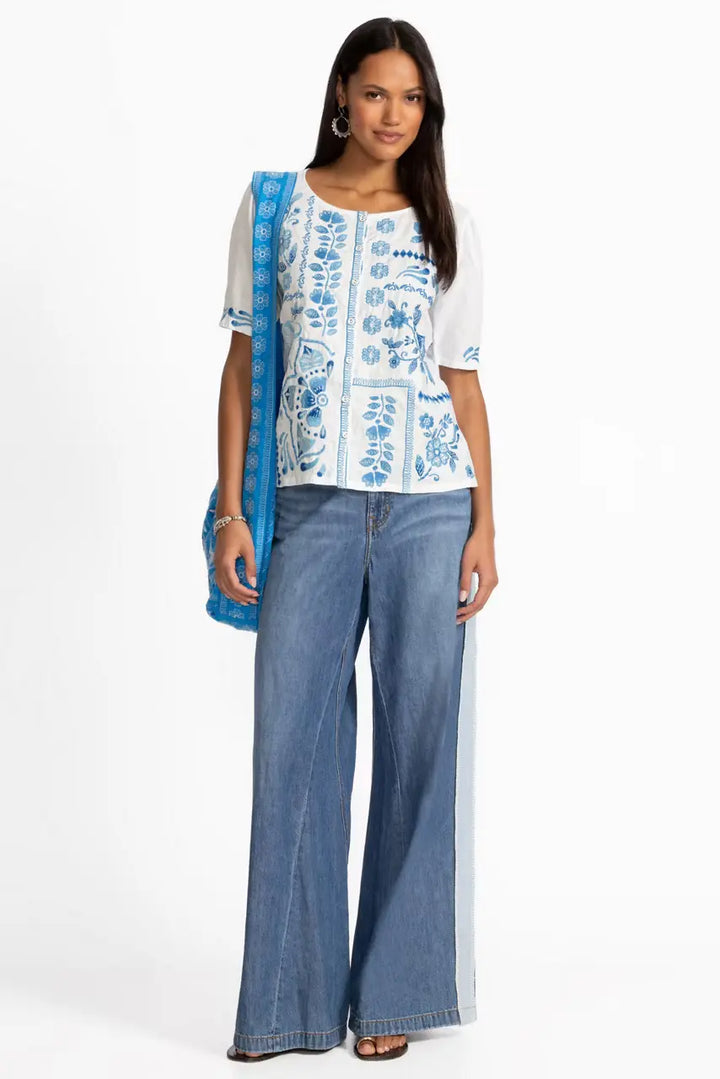 Johnny Was Linen Flutter Sleeve Blouse - Yadira 3