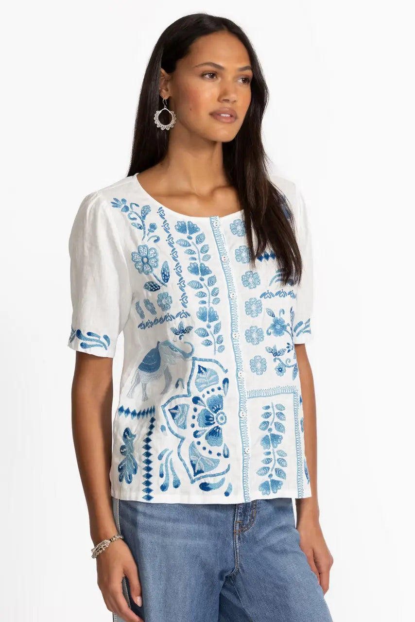 Johnny Was Linen Flutter Sleeve Blouse - Yadira 4