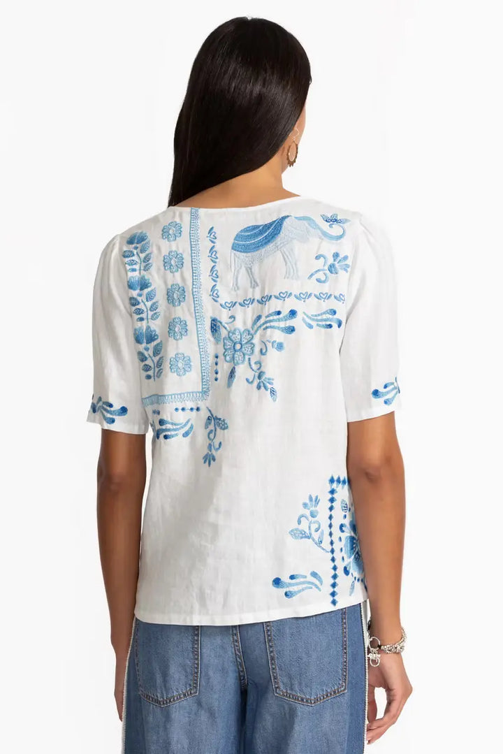 Johnny Was Linen Flutter Sleeve Blouse - Yadira 5