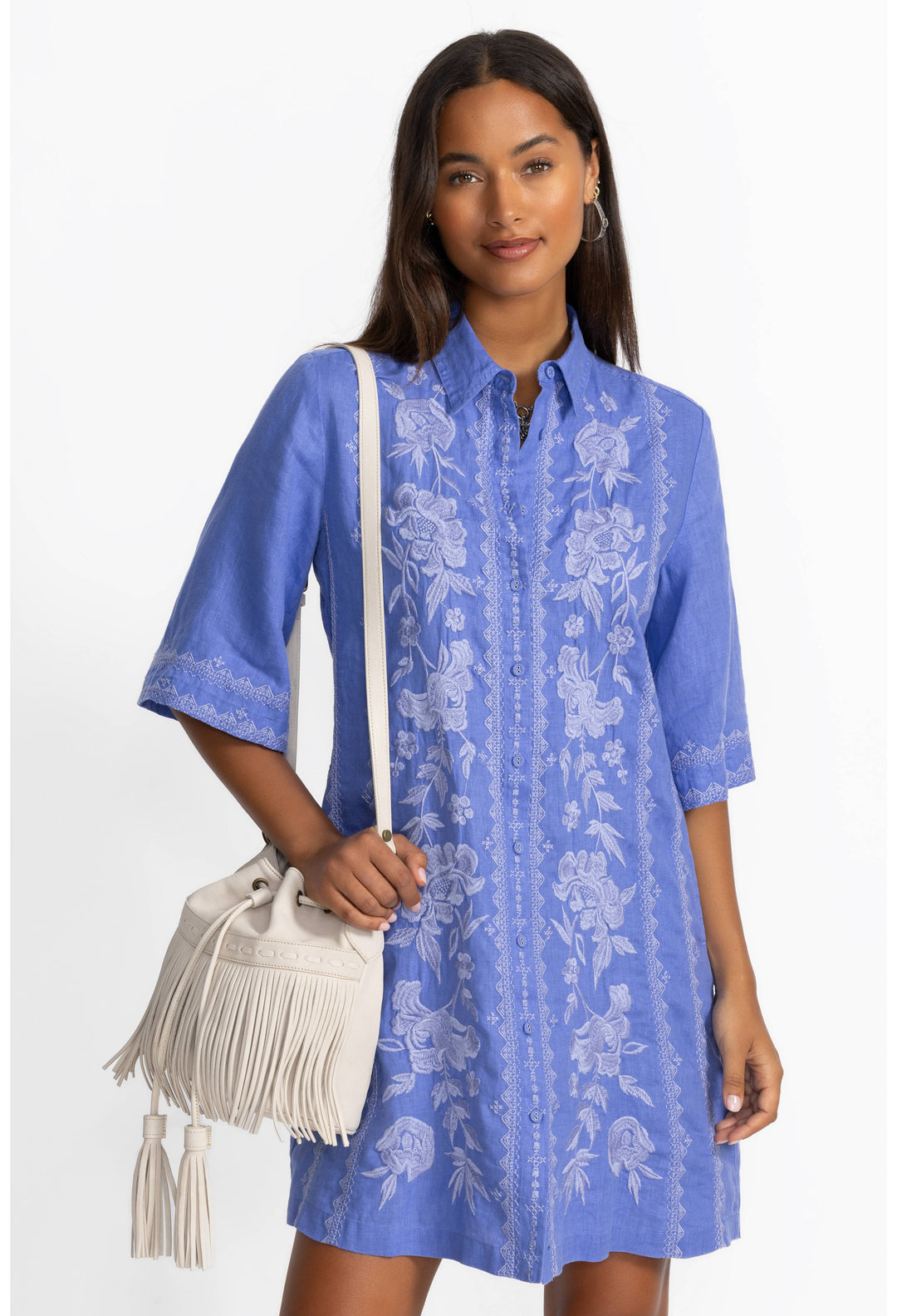 Johnny Was Kimono Sleeve Linen Shirt Dress 3