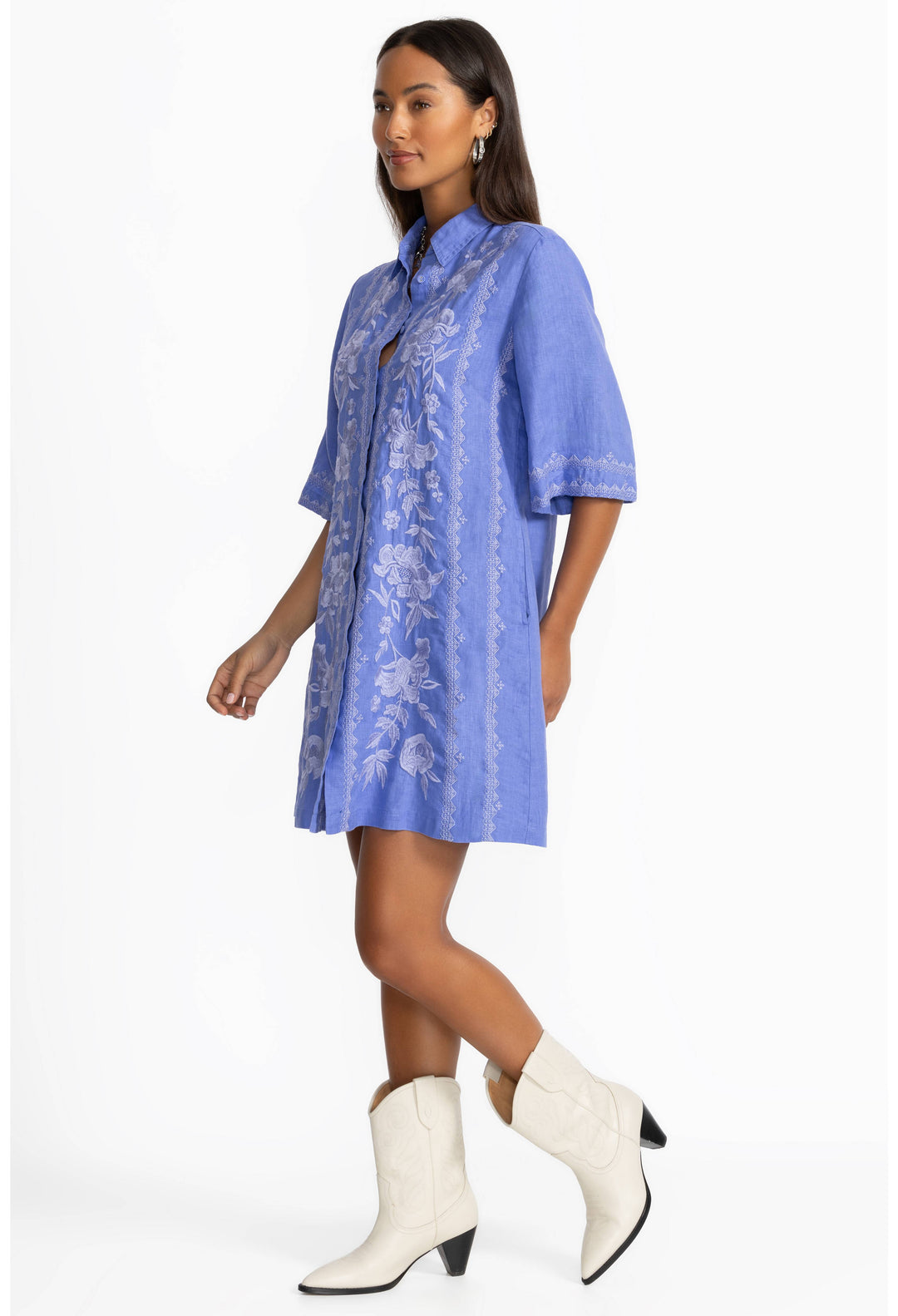 Johnny Was Kimono Sleeve Linen Shirt Dress 4
