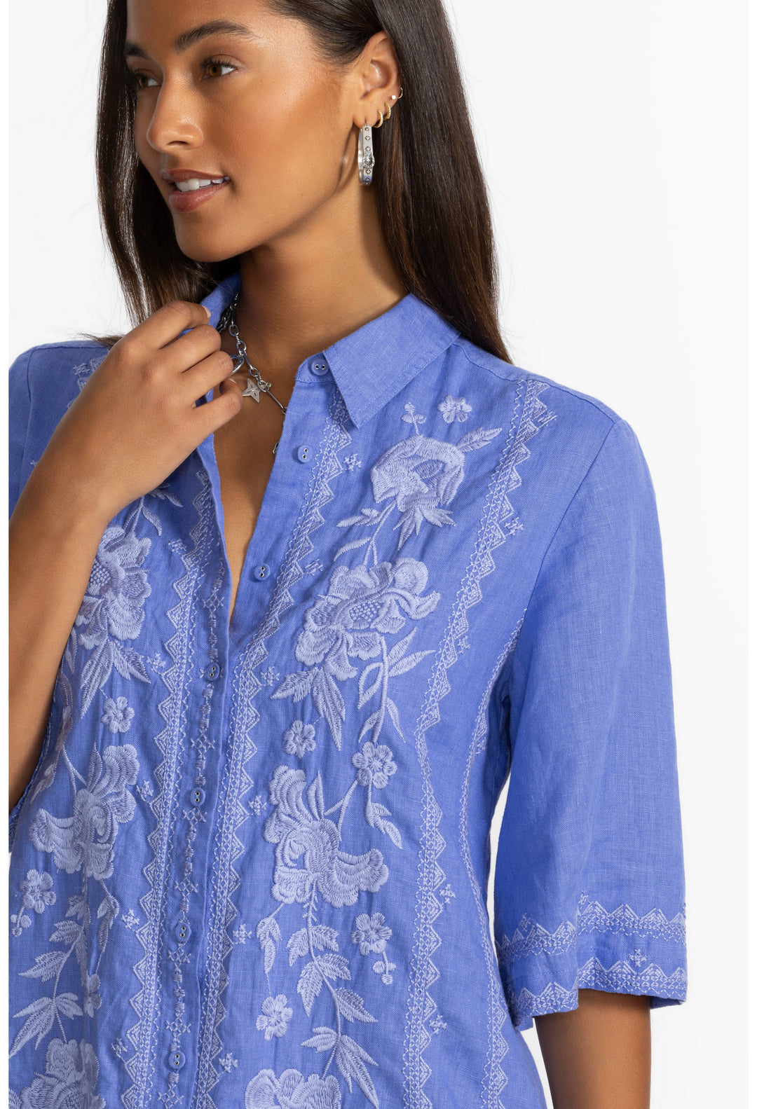 Johnny Was Kimono Sleeve Linen Shirt Dress 5