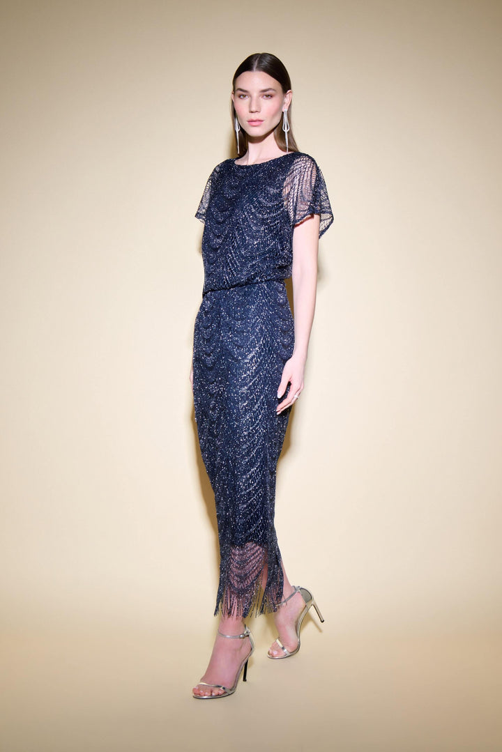 Navy/Silver Glitter Fringe Dress Style 234722 Side.