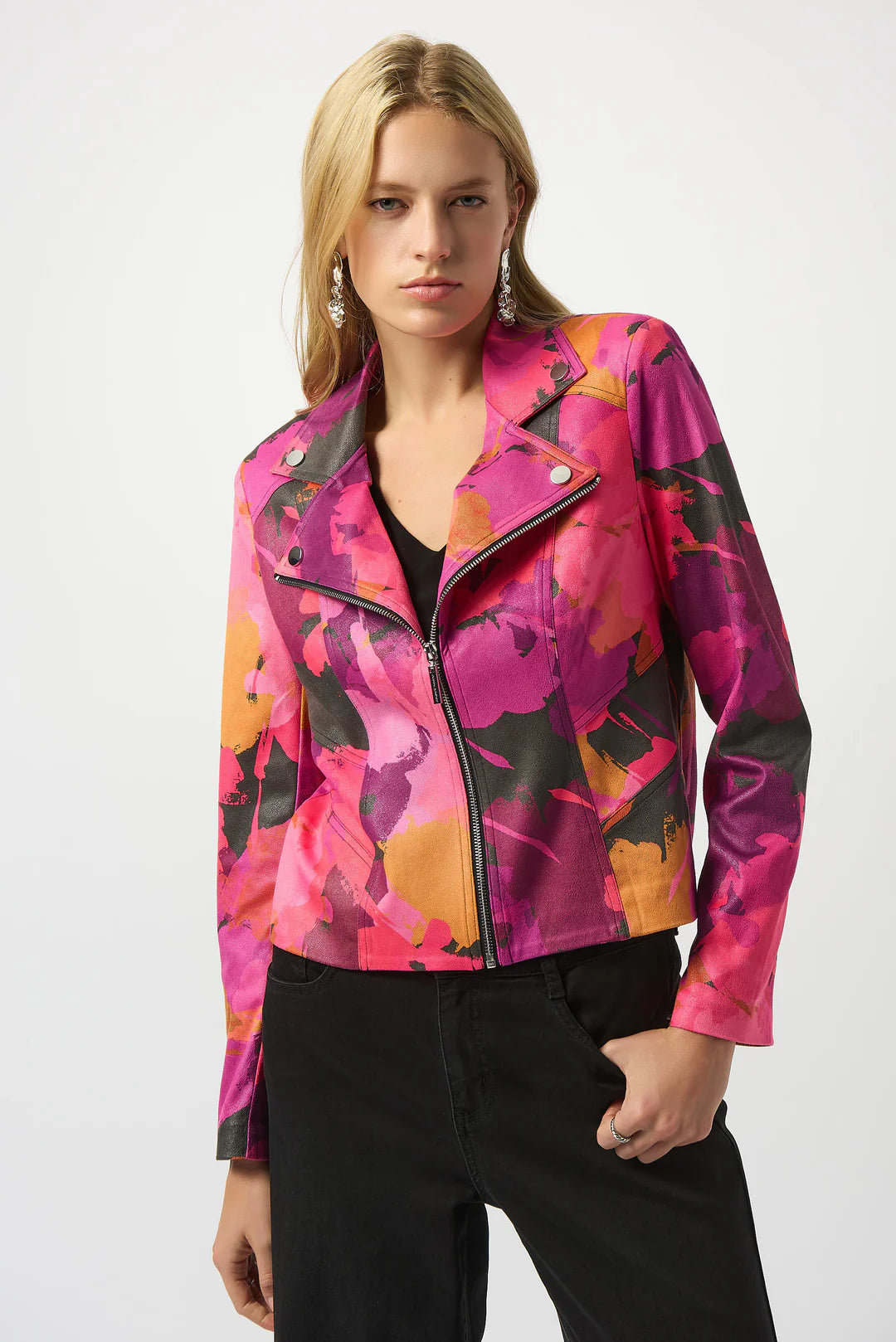 Foiled Faux Suede Abstract Print Fitted Jacket 253954 1