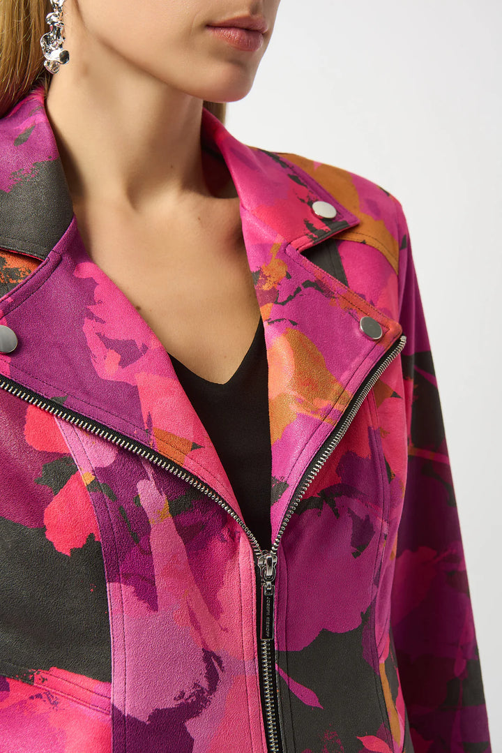 Foiled Faux Suede Abstract Print Fitted Jacket 253954 3