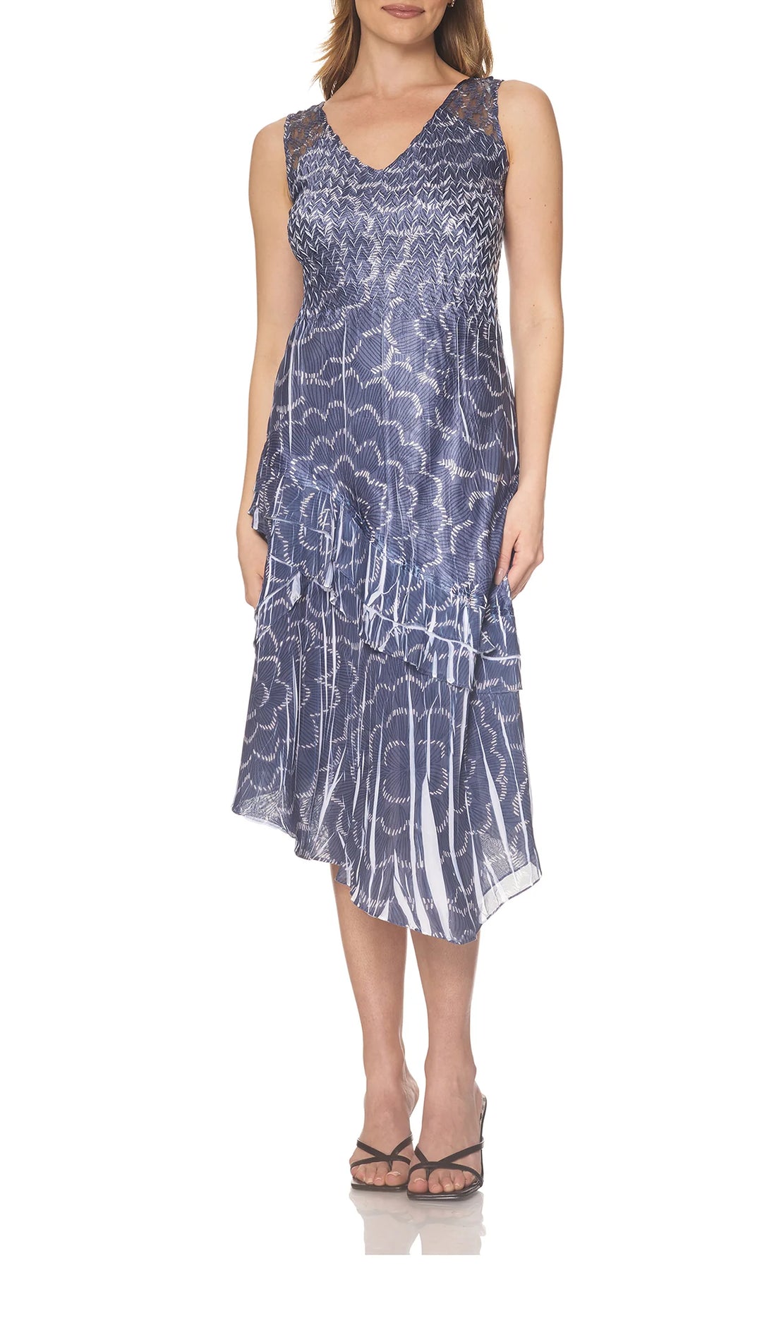 Komarov Asymmetrical Hem Dress Navy Ripples 1